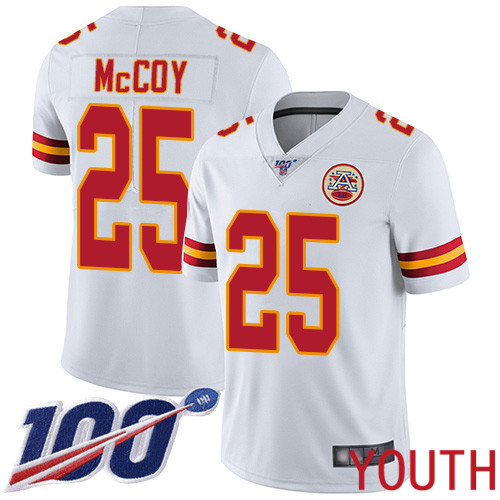 Youth Kansas City Chiefs #25 McCoy LeSean White Vapor Untouchable Limited Player 100th Season Football Nike NFL Jersey